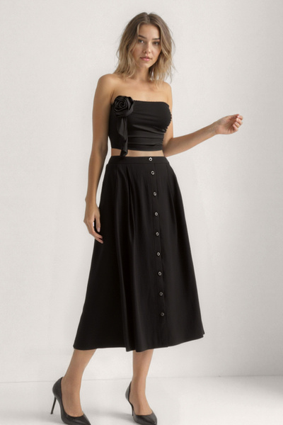 Vitrin Önü Düğmeli Midi Boy Etek