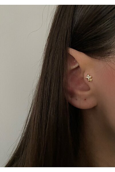 Okkostore Kadın Gold Ikili Yıldız Tragus Kıkırdak Piercing