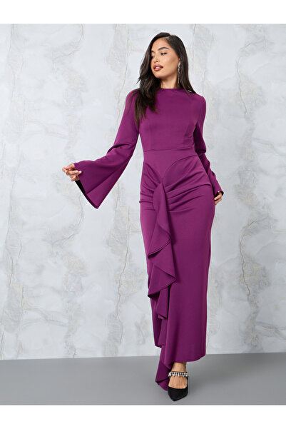 Styli فستان ماكسي بأكمام جرس وكشكشة