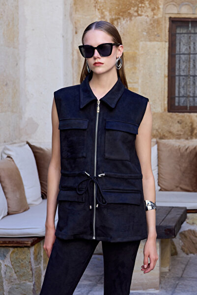 Vitrin Lace-Up Suede Jacket with Flap Pockets