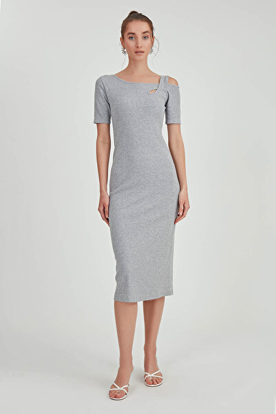 Vitrin Long Knitted Dress with Shoulder Detail