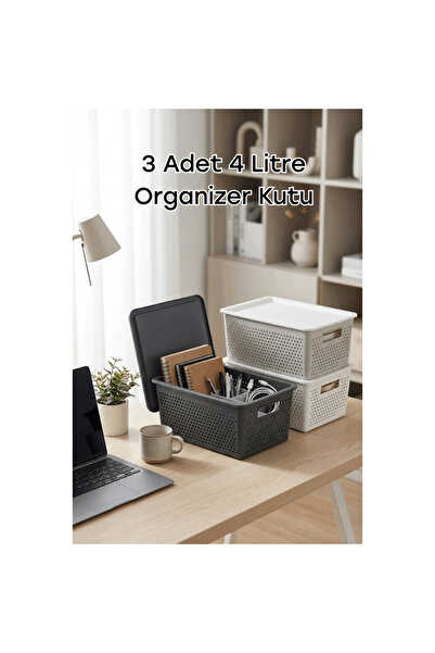 Vivenda 3 Adet 4 Litre Organizer Sepet, Plastik Saklama Kutusu, Dolap İçi Düz...