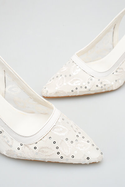 moon glow Pantofi de mireasă brodați cu sclipici de culoare albă, lucrați man...