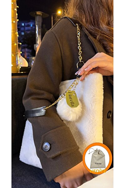 NWR BAGS Tüylü Yumuşak Dokunuş Peluş & Deri Kadın Beyaz El Ve Omuz Çantası - ...