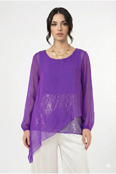 della moor Mor İtalyan Asimetrik Kesim Etek Ucu Pullu İpek Bluz