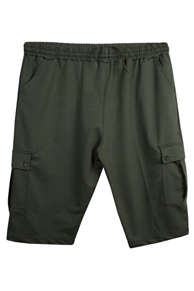 marufshop Erkek Büyük Beden Kargo Cepli Penye Kapri Haki