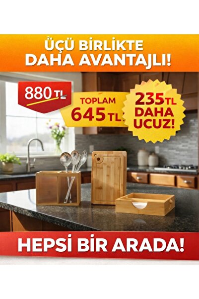 Home Bamboo Set, Spoon Holder, Napkin Holder, Cutting Board