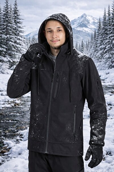 Vatan Tekstil Men's Slim Fit Softshell Hooded Men's Coat Water Repellent Wind...
