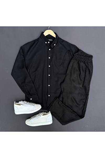 THEGENTMAN Set cămașă și pantaloni din in Crinkle pentru bărbați