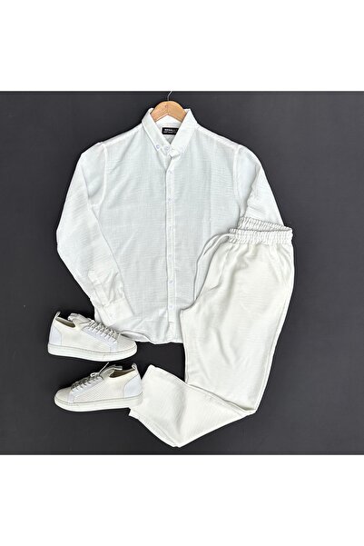 THEGENTMAN Set cămașă și pantaloni din in Crinkle pentru bărbați