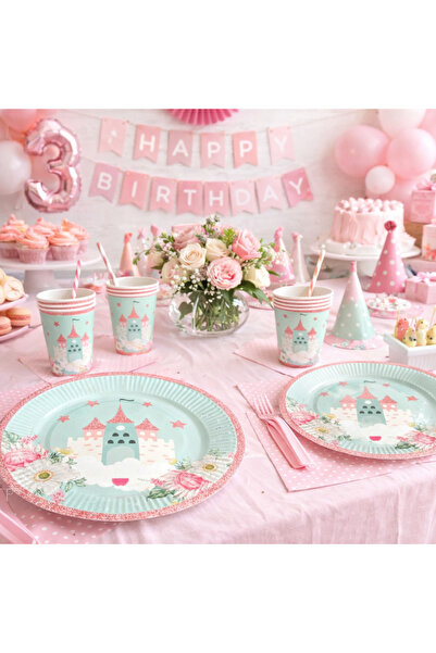 Partifabrik Prenses Şato Rapunzel Temalı Mint Karton Tabak Bardak Set