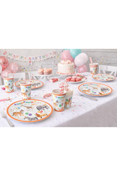 Partifabrik Parti Hayvanları Safari Temalı Karton Tabak Bardak Set 8 tabak 8 ...