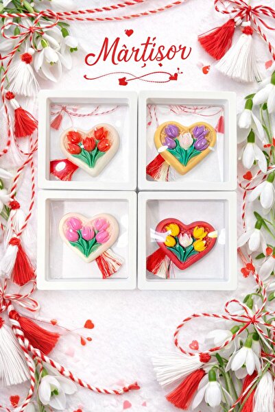 OEM Martisoare handmade din sapun parfumat in cutie vitrina alba, 4 buc pe se...