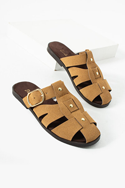 diclepolat Sarra Taba Süet Kemer Detaylı Düz Taban Kadın Terlik