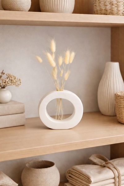 Toleys Modern Alçı Dekoratif Vazo – Çiçekli Minimal Masa & Raf Süsü | Çiçekle...