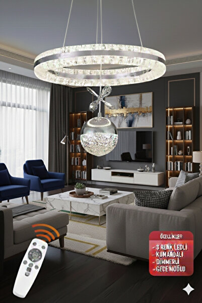 Ece Aydınlatma Heidi 3 Renk Işıklı Krom Detay Kaplamalı Salon,Oturma Odası İç...