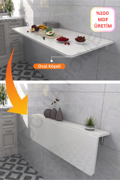 Kydonia Home 60 x 140 cm Mdf Lam 4 Köşesi Oval Sabit Raflı Duvara Monte Kırma...