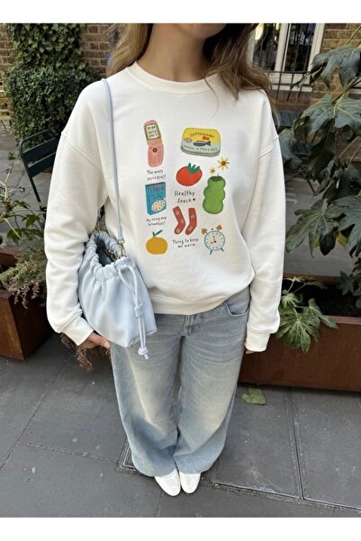 Disante Hanorac oversize pentru femei Cel mai esențial imprimat – Gât cu gât ...