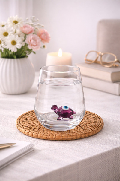 Crystal passion Handmade Glass Turtle Figured Cup Transparent Decorative Glas...