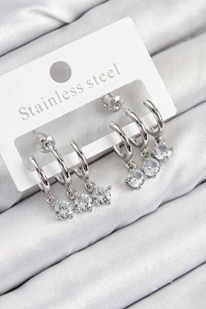 Skygo Brass Dangle Zircon Stone Model Silver Color Women's Earrings - Tj-Bkp1...