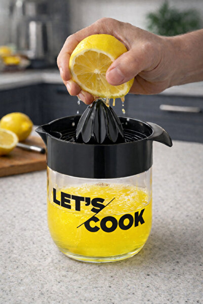 Melkan Home عصارة ليمون وحمضيات زجاجية سوداء - عصارة برتقال سعة 425 مل