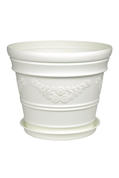 Melkan Home Papatya Desenli Dekoratif Beyaz Saksı 12 Litre – Dayanıklı Çiçek Saksısı, Balkon Bahçe ve Salon
