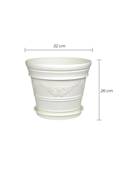 Melkan Home Papatya Desenli Dekoratif Beyaz Saksı 12 Litre – Dayanıklı Çiçek Saksısı, Balkon Bahçe ve Salon