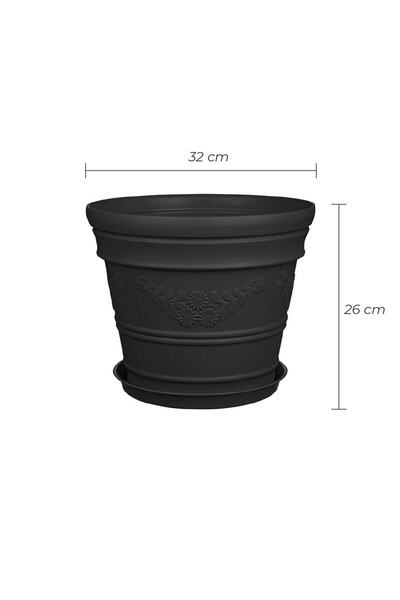 Melkan Home Papatya Desenli Dekoratif Siyah Saksı 12 Litre – Dayanıklı Çiçek Saksısı, Balkon Bahçe ve Salon