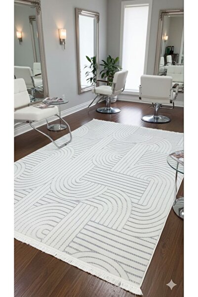 İKİZLER HALI Beyaz-A.gri Modern Tasarım Sisal Bukle Özel Ölçü Salon Oturma Od...