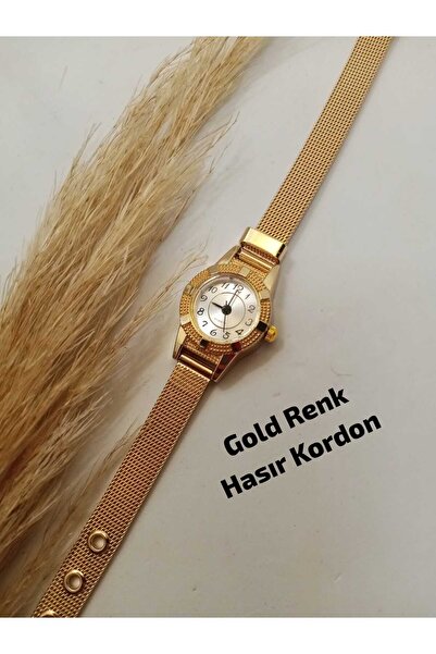 Brality حافظة ذهبية مستديرة صغيرة الحجم - حزام من الخيزران ذهبي اللون - ساعة ...