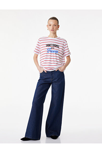 Koton Tricou de damă roșu cu imprimeu în dungi Saint-Tropez 6SAK50097EK