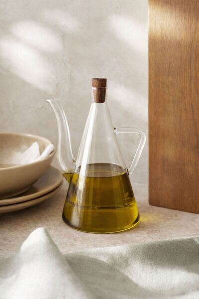 Bohemian Acacia Lid Glass Oil Pot & Vinegar Container 500 ml