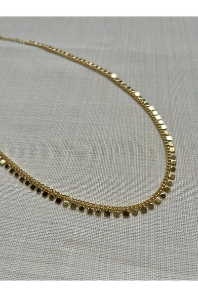 D&Z ACCESSORİES Women's Gold Color Sequential Sequin Detailed Chain Necklace Shaker Model Steel Chain Necklace Combination Complementary
