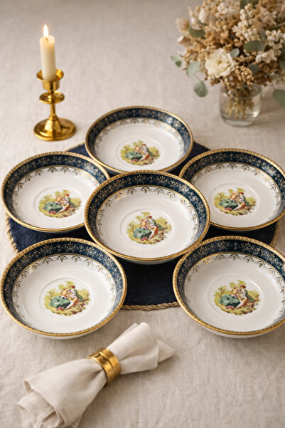 Pardis Chine طقم من 6 أطباق شاي كلاسيكية من البورسلين المزخرف - مطلية بالذهب،...