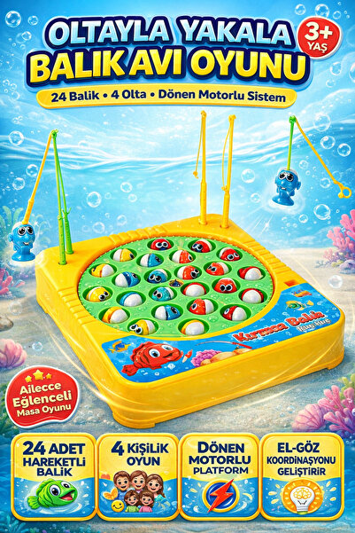 YILDIRIM OYUNCAK Kırmızı Balık Yakalama Oyunu 24 Balık 4 Oltalı - Hareketli S...