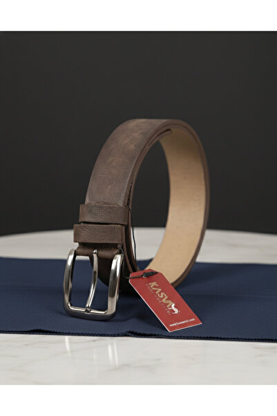KASVA DERİ Brown Nubuck Genuine Leather Belt 4 cm