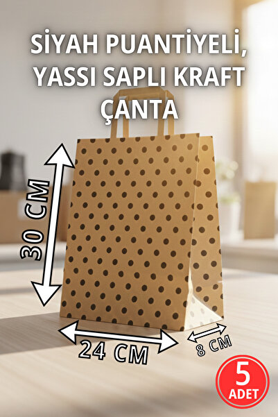 Pusula Marketim حقيبة كرافت سوداء منقطة بمقبض مسطح - حقيبة هدايا