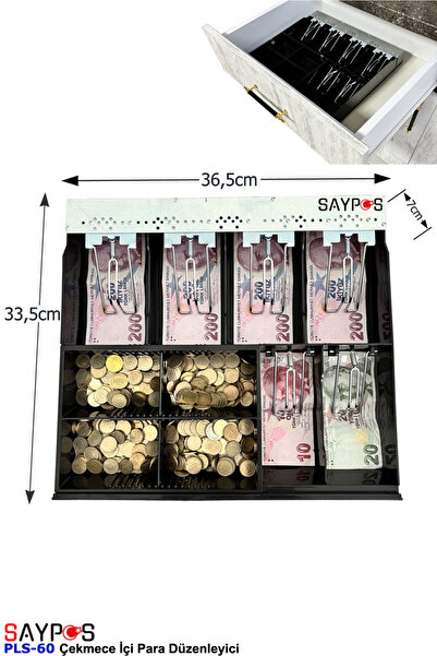 SAYPOS Gizli Evrak Hazneli 6 Kağıt Para 4 Bozuk Para Gözlü Çekmece İçi Para Düzenleyici 36,5x33,5x7cm