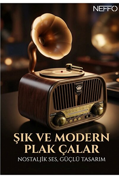 Teknoe NEFFO Nostaljik Gramofon Tasarımlı Bluetooth Hoparlör & Plak Çalar Gör...