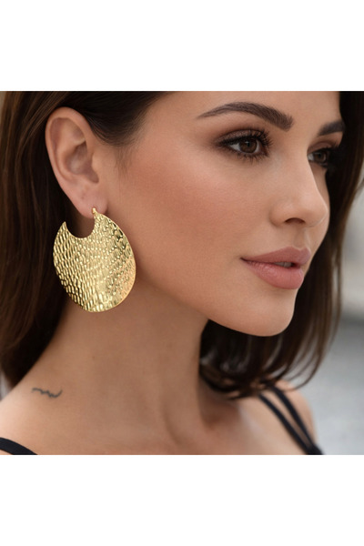 Kutcha Accessories Half Moon Earrings - Gold Snake Texture, Modern and Bold D...