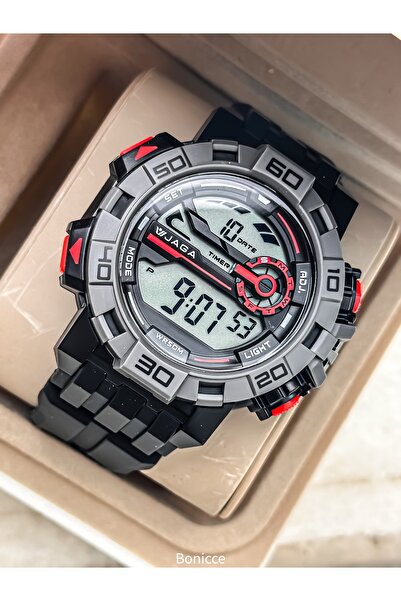 Jaga Digital Sports Men's Wristwatch, Red Black Silikon Cord Suitable for Poo...