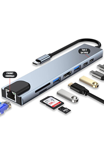 Arkhelais USB Type-C Hub 8-in-1 HDMI USB SD Micro SD – MacBook Pro / Air Uyumlu