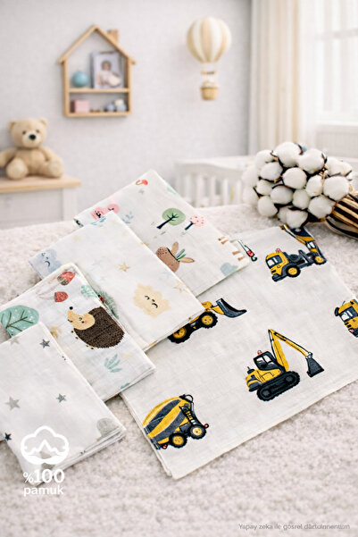 Babycitytr %100 Pamuk Çift Kat Müslin Kumaş 5'li Bebek Omuz, Ter Bezi 25x35 Cm