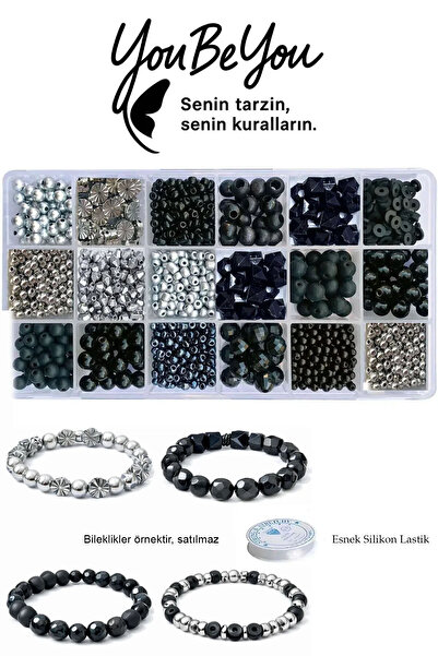 By MO Accessories 18'li Kutuda Siyah Onyx Doğal Taş Boncuklarla Takı Yapma Ho...