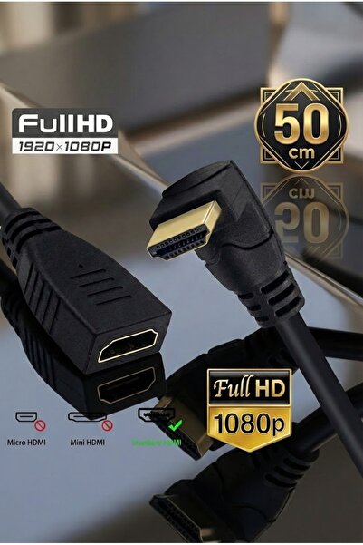 Derwell 50 Cm Hdmi Uzatma Kablosu 90 Derece Açı Erkek Dişi Adaptör TVler Dizü...