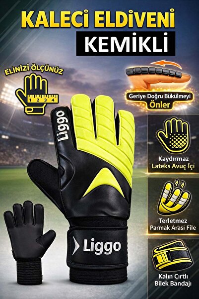 Liggo Plonjon Kemikli Kaleci Eldiveni Bilek Bandajlı Parmak Destekli Kaleci E...