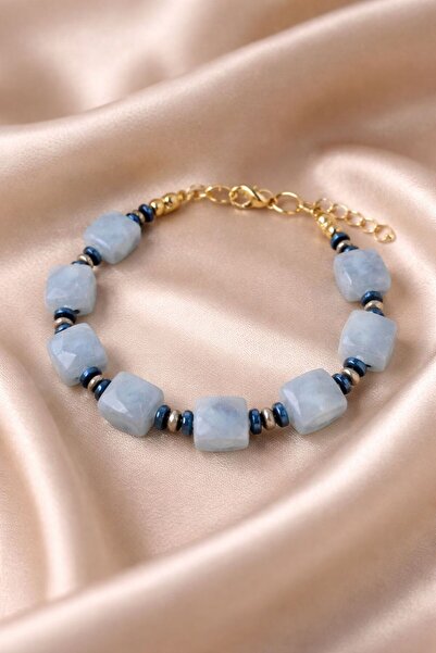 KARE ACCESORIES سوار من حجر الهيماتيت الطبيعي مع تفاصيل من حجر الأكوامارين