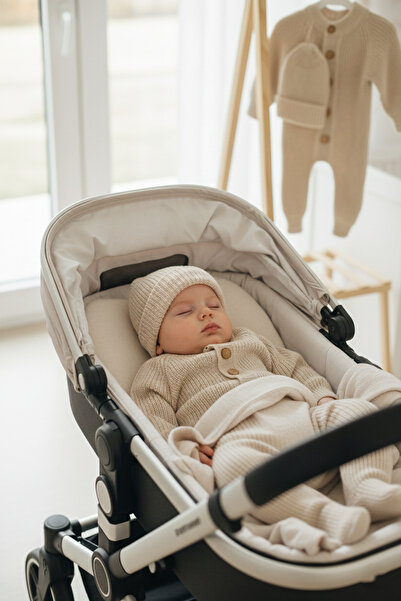 Nimini Kids Ahşap Düğme Detaylı Kışlık Unisex Bereli Triko Bebek Tulumu (0-1 ...