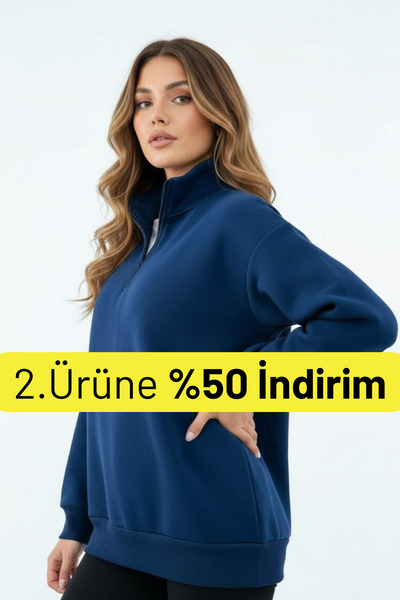 Balenbi Γυναικείο φούτερ με 3 κλωστές, με μισό φερμουάρ, oversize 1112