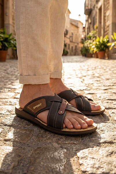 GEZER Yazlık Comfort Taban Sunir Deri Erkek Terlik